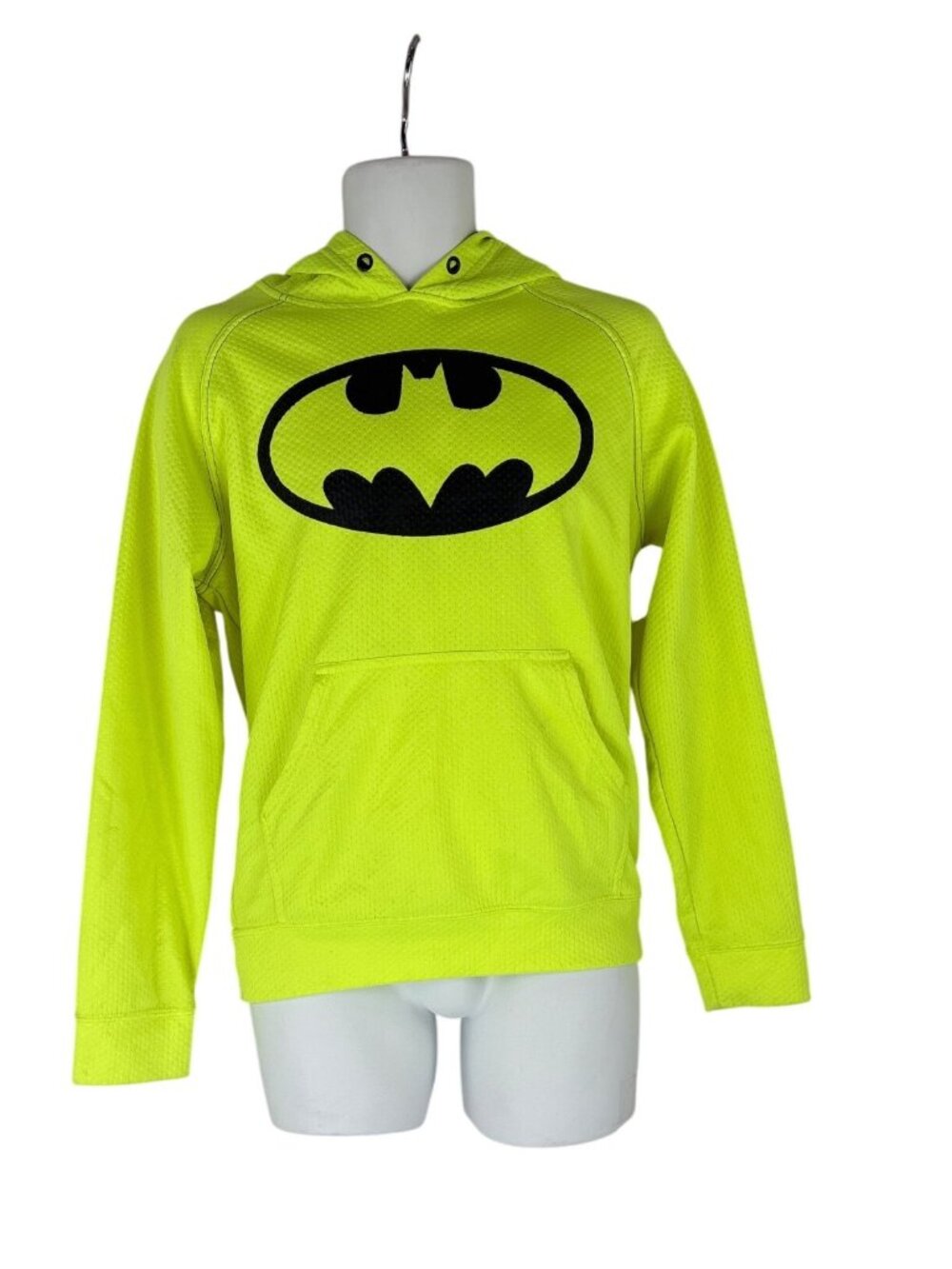 Batman Hoodie Neon Yellow Black Mesh Pullover Athleisure Graphic Y2K Cyber Small